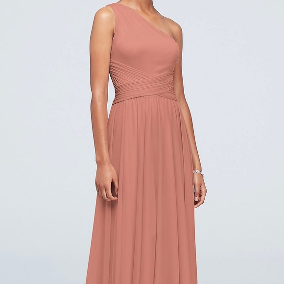desert coral bridesmaid dress david's bridal Davids Bridal | Maxi Bridesmaid Dress w/ Flutter Sleeve | Desert Coral | Sz 0